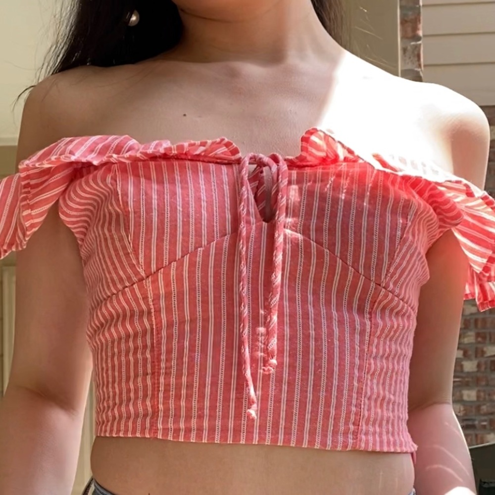 Free People Young Love Coral Striped Crop Top XS